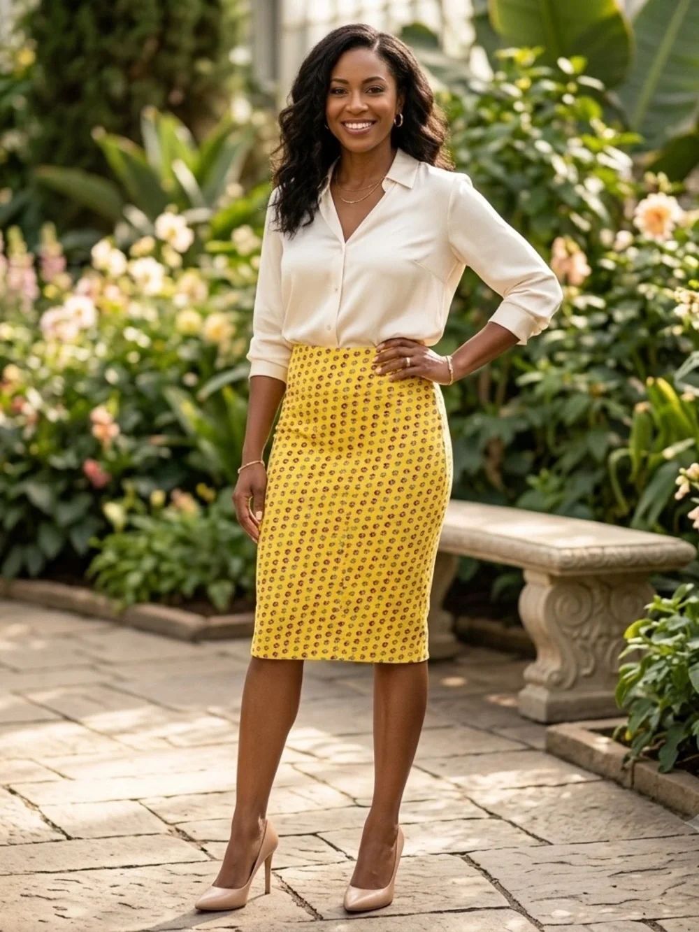 LuLaRoe Cassie Pencil Skirt Yellow Geometric 3D Cube Print -Size Medium